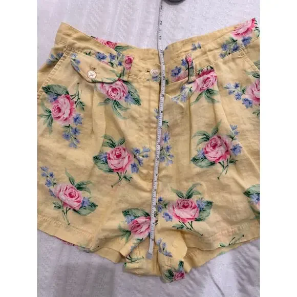 Lauren Ralph Lauren High Rise Shorts Yellow Floral Linen Women's ~24.5" Cottage - Picture 6 of 12